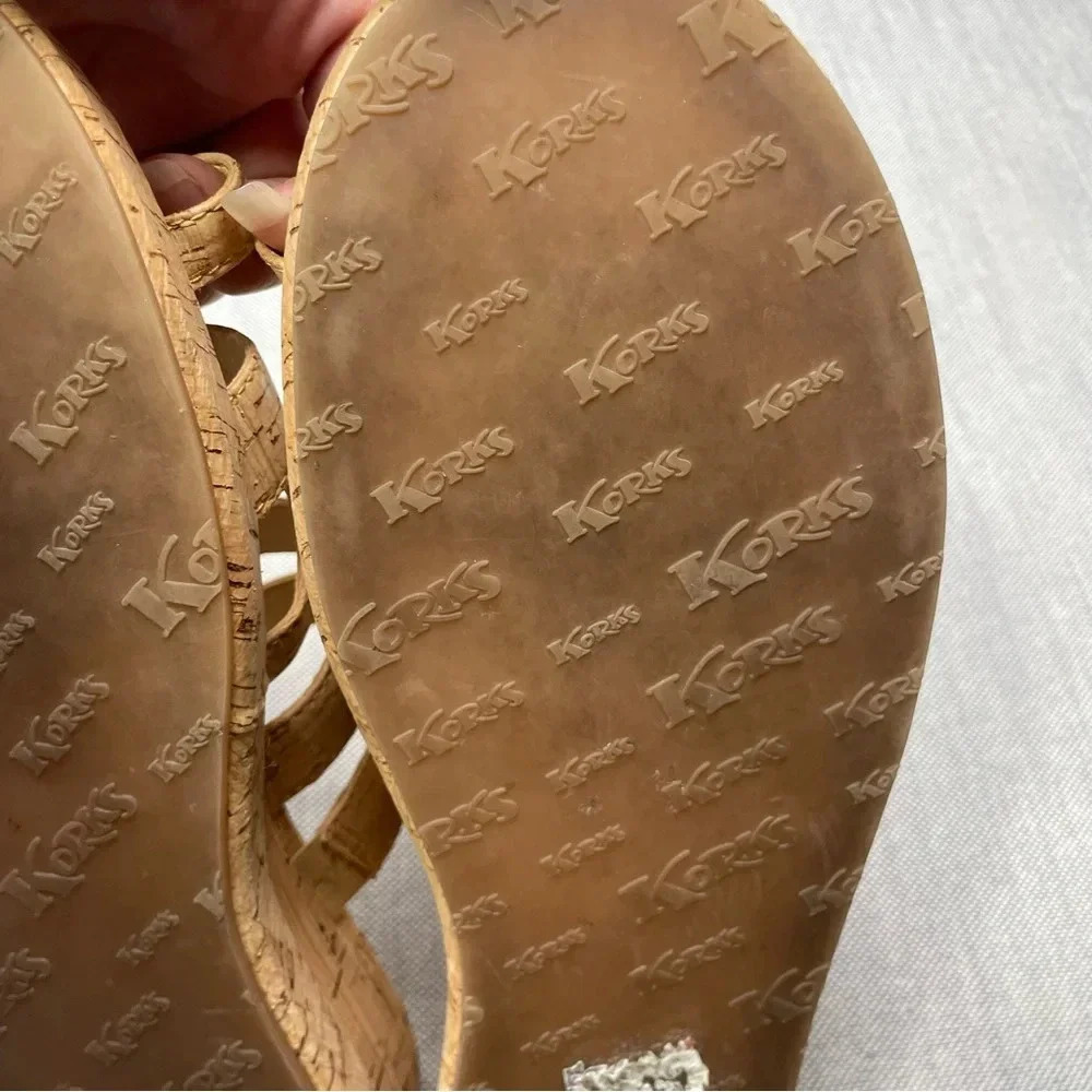 Kork’s Platform Leather & Cork Toe Loop Maya Strappy Round Tie Wedge Sandals - Picture 7 of 11